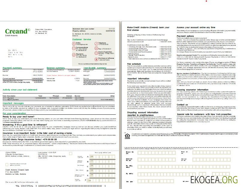 Andorre Creand Crédit Andorre relevé hypothécaire bancaire scr